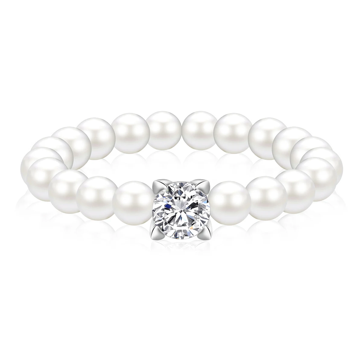 Cubic Zirconia Niche Exquisite Zirconia Pearl Stretch Ring Luxury French Elegance Women’s Ring made by BlueOne Jewelry