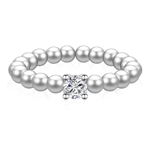 Niche Exquisite Zirconia Pearl Stretch Ring Luxury French Elegance Women’s Ring - Plated Brass jewelry made by BlueOne Jewelry