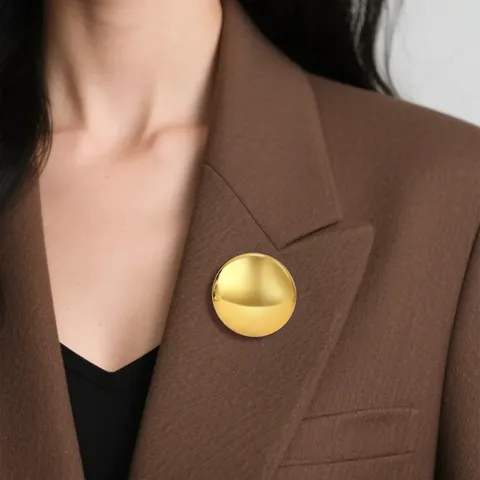 Niche Luxury Premium Stainless Steel Round Brooch Export-grade Metal High-gloss Hollow - view 2
