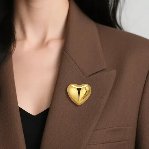 Niche Luxury Stainless Steel Heart Brooch Export-grade Metal Polished Hollow Heart - view 2