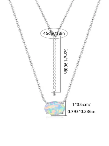 October Opal Birth Month Opal Pendant Necklace Copper Plated with Real - Style 6226 - view 3