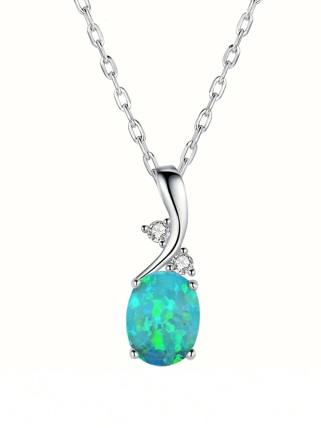 Brass October Opal Birth Month Opal Pendant Necklace Copper Plated with Real made by BlueOne Jewelry