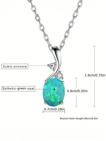 Brass October Opal Birth Month Opal Pendant Necklace Copper Plated with Real - view 3