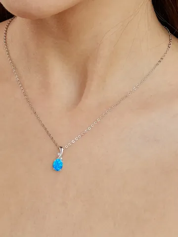 Minimalist October Opal Birth Month Opal Pendant Necklace Copper Plated with Real - view 2