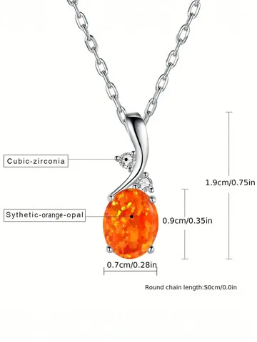 October Opal Birth Month Opal Pendant Necklace Copper Plated with Real - view 3