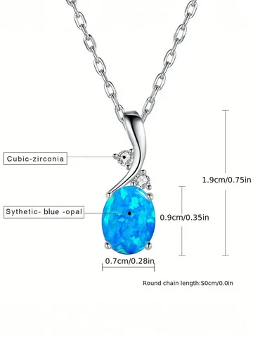 Minimalist October Opal Birth Month Opal Pendant Necklace Copper Plated with Real - view 3