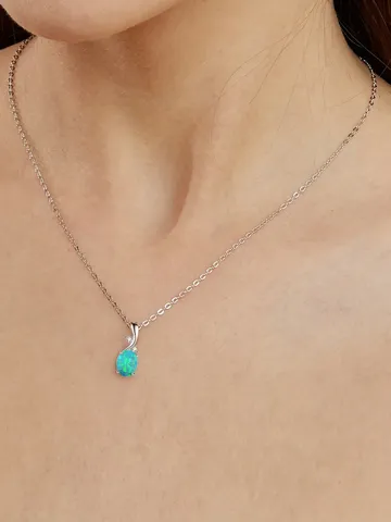 Brass October Opal Birth Month Opal Pendant Necklace Copper Plated with Real - view 2