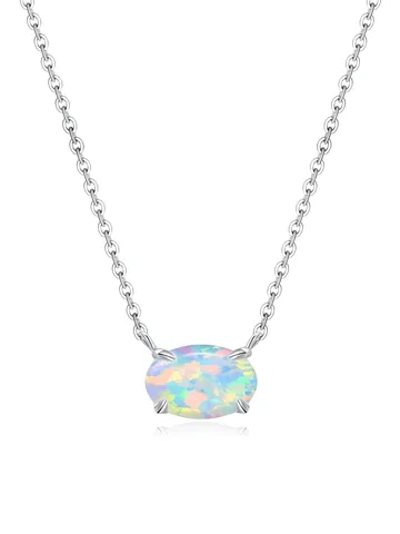 October Opal Birth Month Opal Pendant Necklace Copper Plated with Real - Style 6226 - Brass jewelry made by BlueOne Jewelry