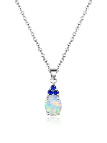 Opal Birthstone Moon Opal Pendant Necklace Micro-set Zirconia Opal High-quality Necklaces Y-Necklace - Plated Brass jewelry made by BlueOne Jewelry