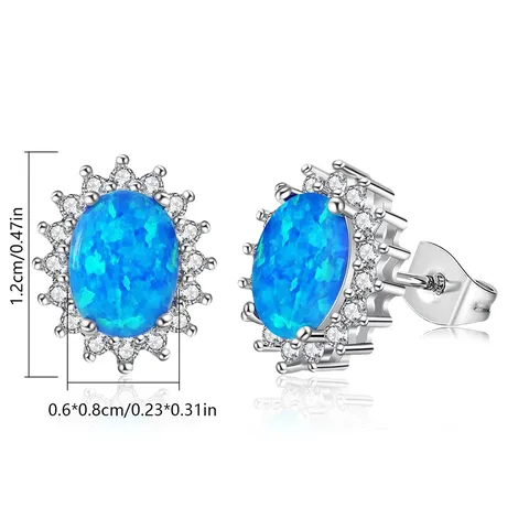 Opal Cubic Zircon Earrings Egg-shaped Opal Earrings Opal Earrings - view 3