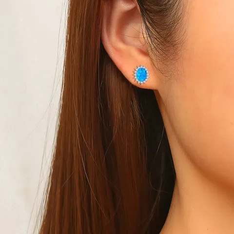 Opal Cubic Zircon Earrings Egg-shaped Opal Earrings Opal Earrings - view 2