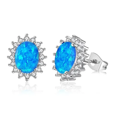 Opal Cubic Zircon Earrings Egg-shaped Opal Earrings Opal Earrings - Plated Brass jewelry made by BlueOne Jewelry