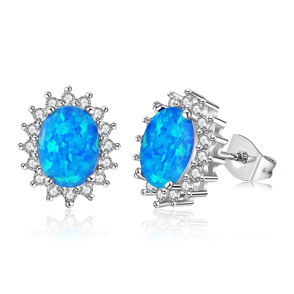 Opal Cubic Zircon Earrings Egg-shaped Opal Earrings Opal Earrings made by BlueOne Jewelry