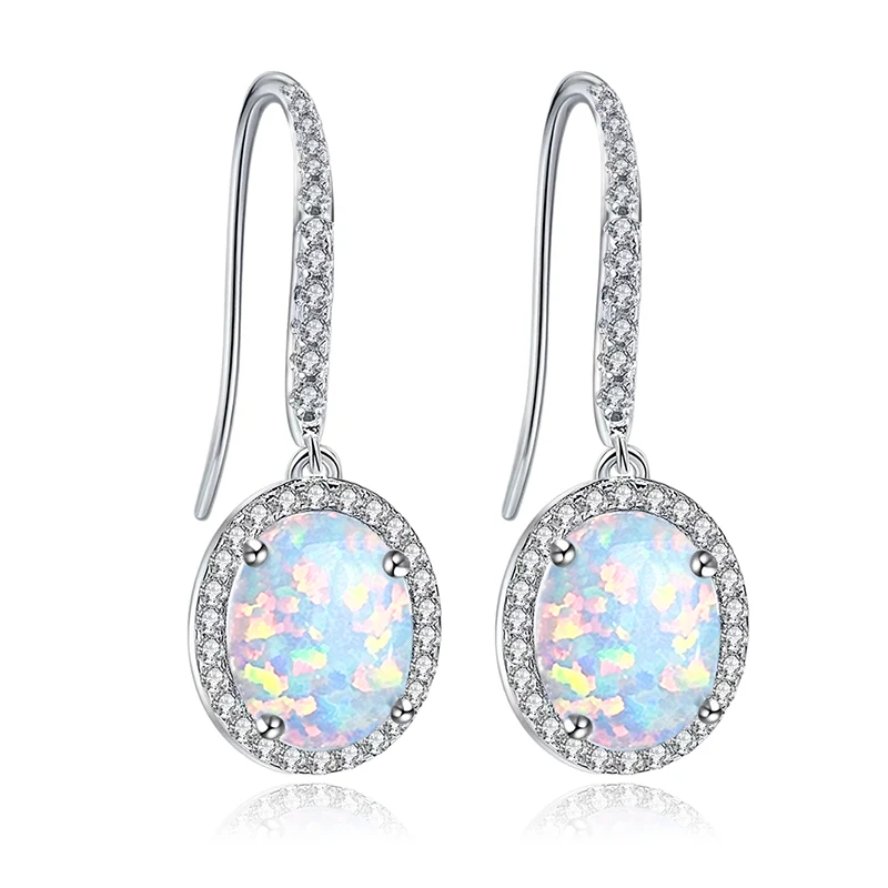 Opal Women’s Stud Earrings European and American Vintage Personalized Inlaid Opal made by BlueOne Jewelry