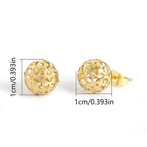 Openwork Stud Earrings Through Hole Copper Genuine Gold-plated Round Mesh Spacer - view 3