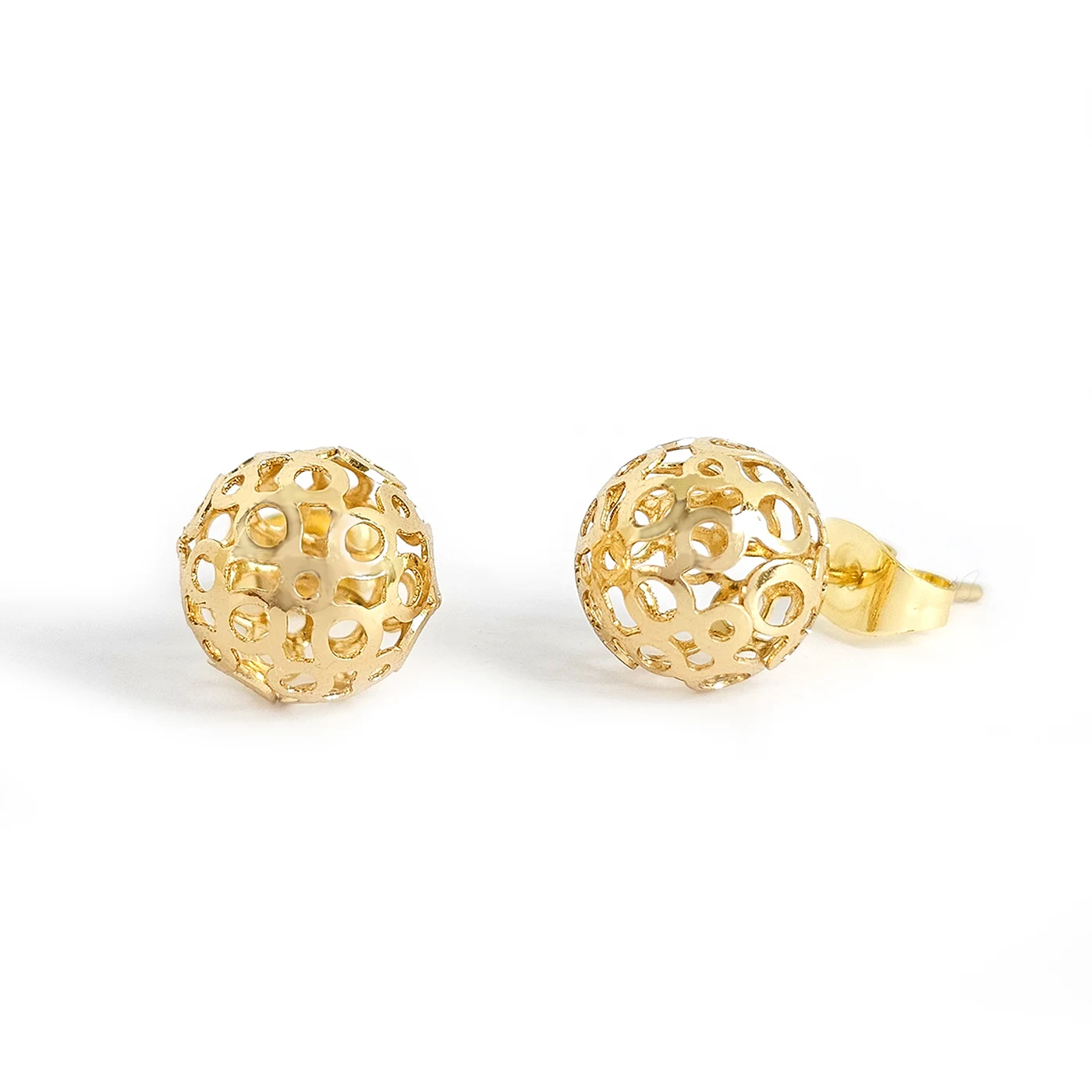Openwork Stud Earrings Through Hole Copper Genuine Gold-plated Round Mesh Spacer made by BlueOne Jewelry