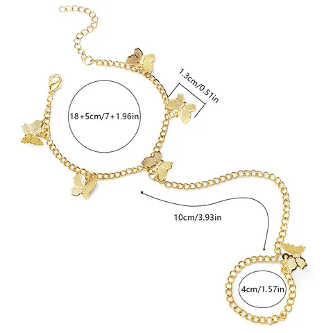 Personalized Fashion Minimalist Single Ring Bracelet Gold Chain Butterfly Pendant Link - view 3