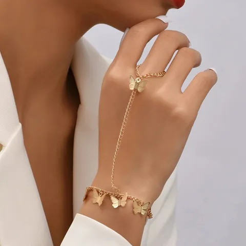 Personalized Fashion Minimalist Single Ring Bracelet Gold Chain Butterfly Pendant Link - view 2