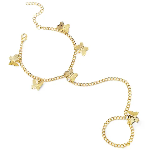 Personalized Fashion Minimalist Single Ring Bracelet Gold Chain Butterfly Pendant Link - Plated Brass jewelry made by BlueOne Jewelry