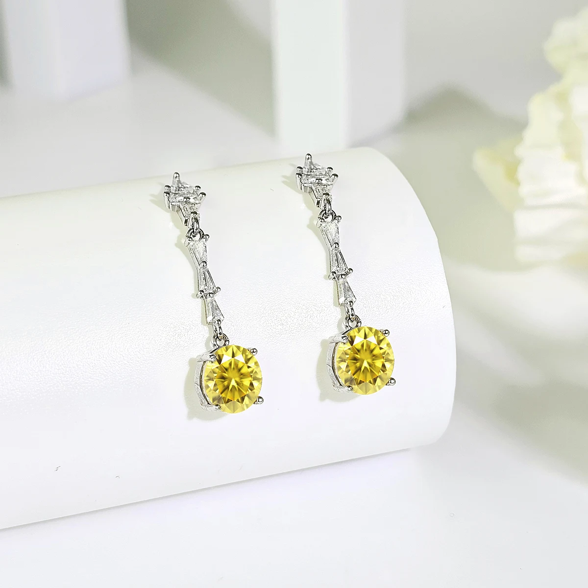 Personalized Simple Hundreds of Fashion Yellow Zirconia Earrings Female Design made by BlueOne Jewelry