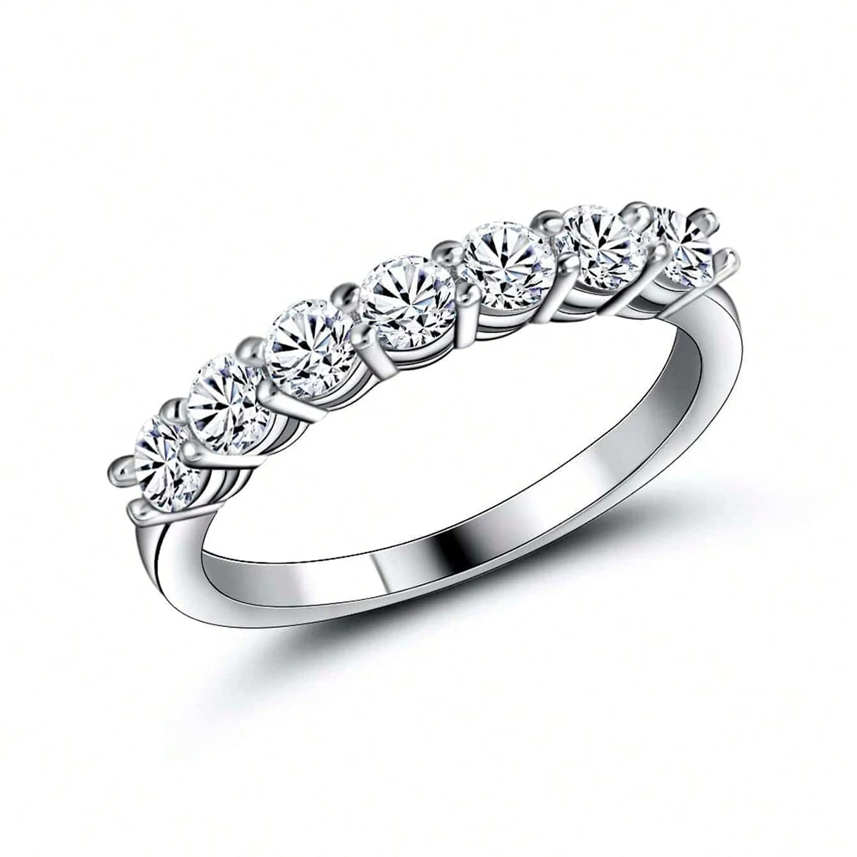 Premium Simple Inlaid Zirconia Half Circle Row Ring Seven Diamonds Seven made by BlueOne Jewelry