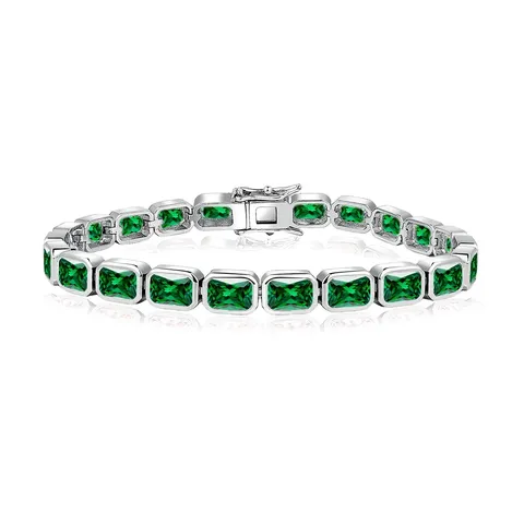 Green stone and cubic zirconia tennis bracelet on a white background