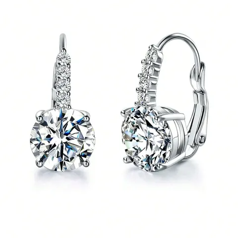 Round cut cubic zirconia lever back earrings