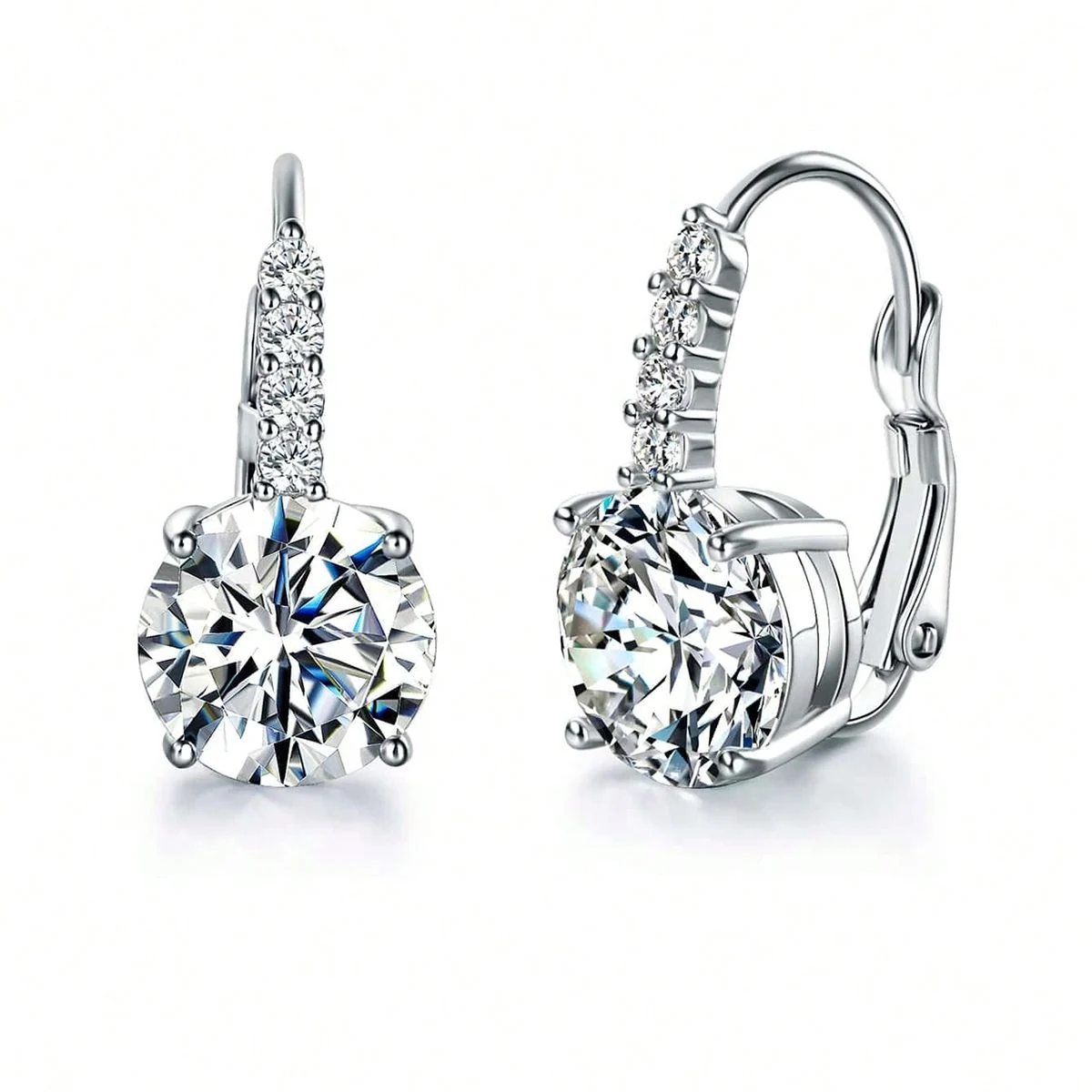 Round cut cubic zirconia lever back earrings