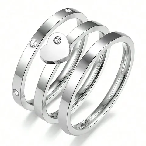 Stainless steel stacking rings with a polished heart motif