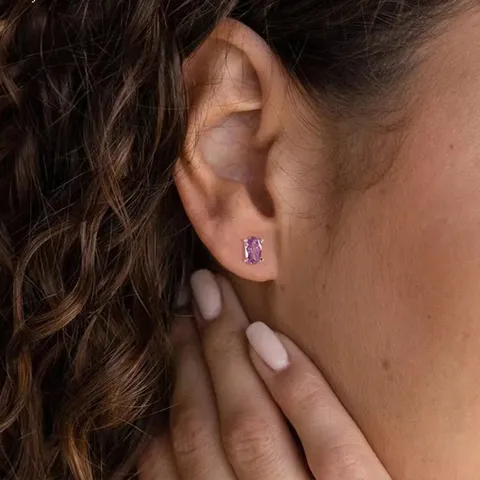 Purple Gemstone Sterling Silver Stud Earrings for Women Hypoallergenic - view 2