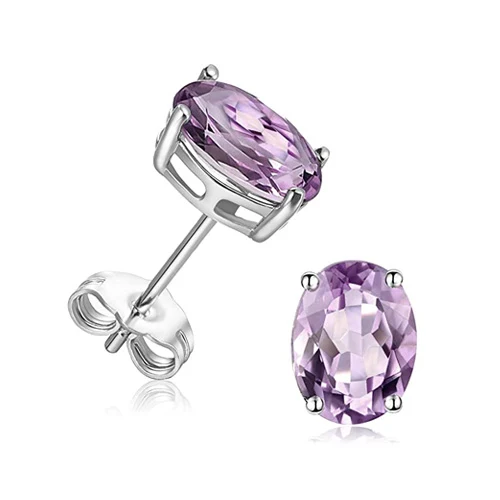 Purple Gemstone Sterling Silver Stud Earrings for Women Hypoallergenic made by BlueOne Jewelry