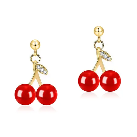 Red Garnet Cherry Stud Earrings Are Versatile Fashionable and Festive Earrings - Plated Brass jewelry made by BlueOne Jewelry