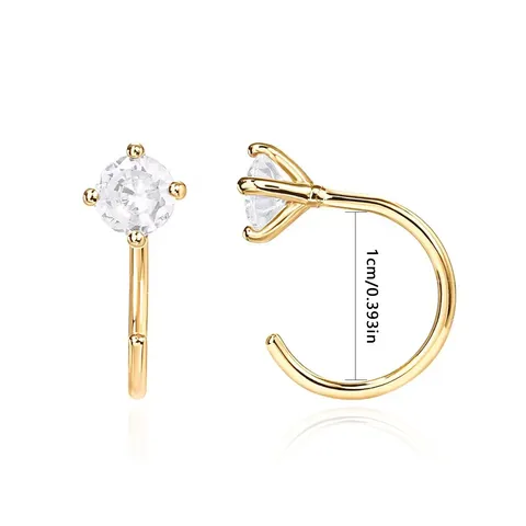 Semi-circular Pierced Earrings Simple Ins Style Four Claws Set Diamond Ear - view 3