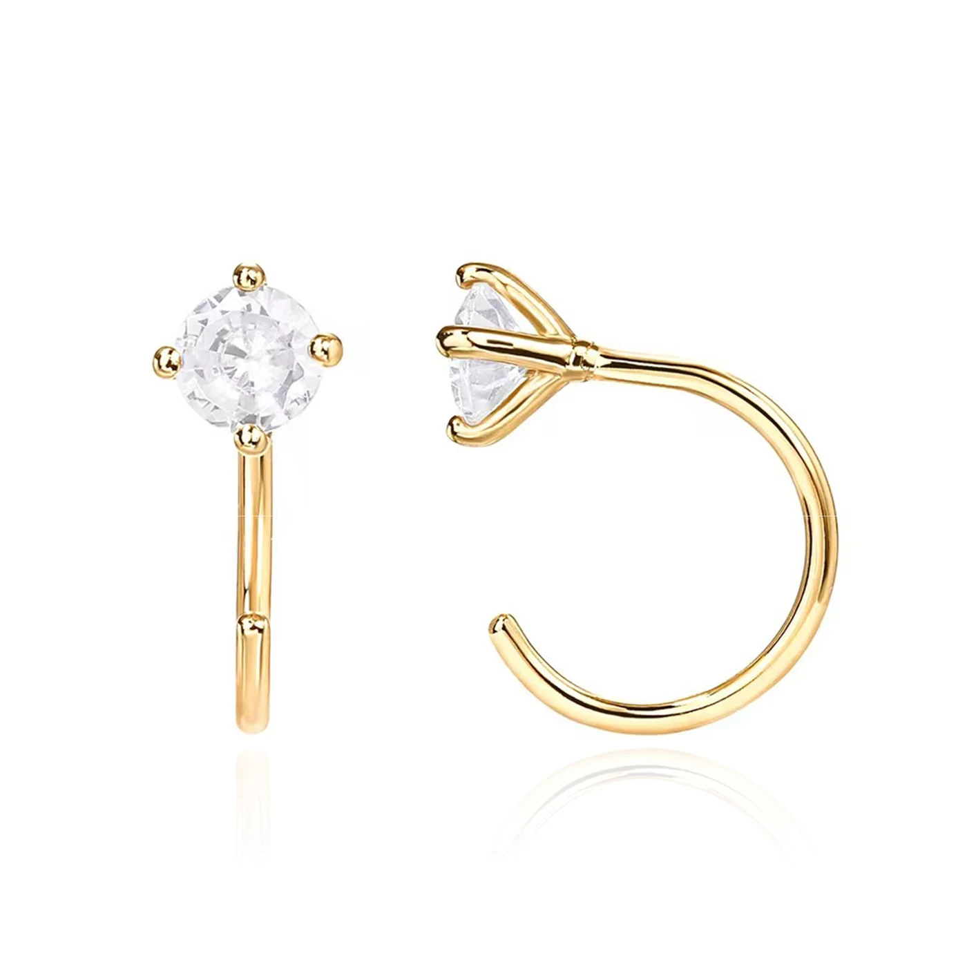 Semi-circular Pierced Earrings Simple Ins Style Four Claws Set Diamond Ear made by BlueOne Jewelry