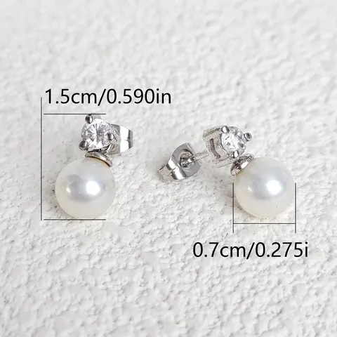 Senior Simplicity Light Gray Glass Pearls Micro-zirconia 925 Silver Needle with Stud Earrings - view 3