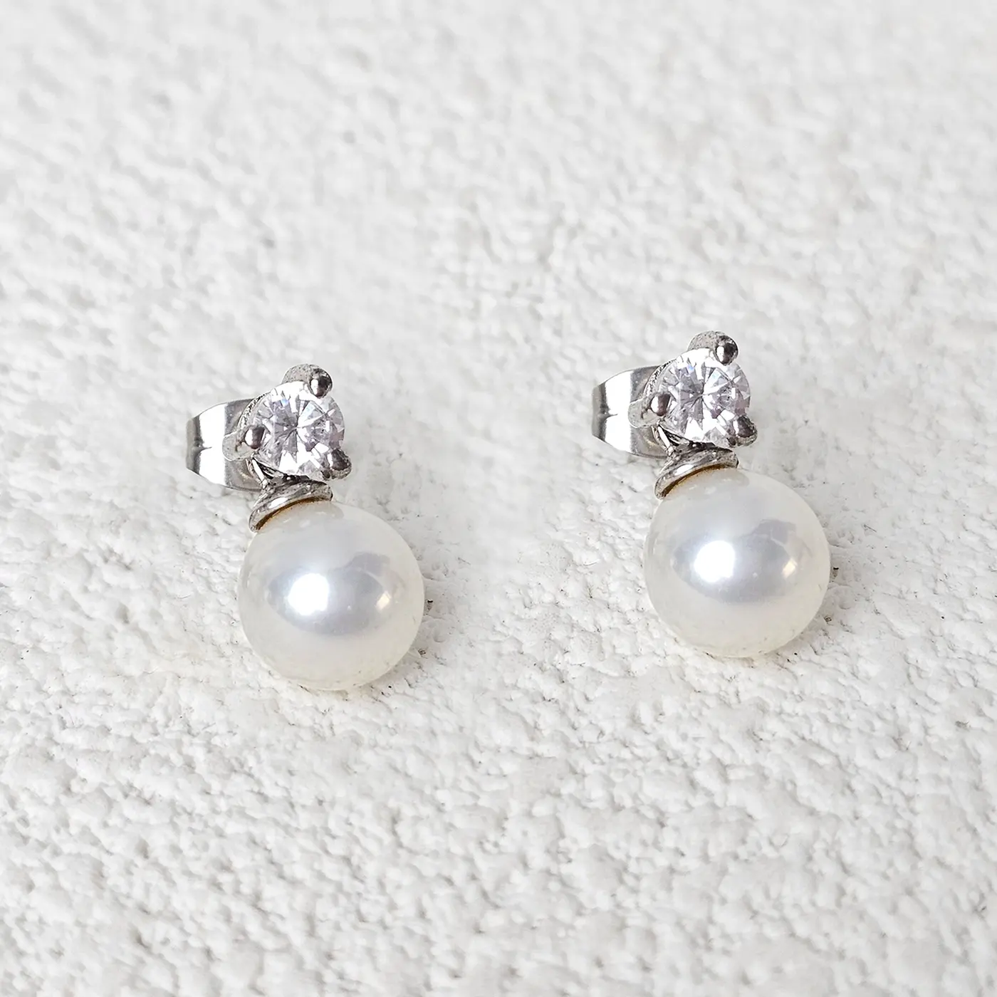 Senior Simplicity Light Gray Glass Pearls Micro-zirconia 925 Silver Needle with Stud Earrings made by BlueOne Jewelry