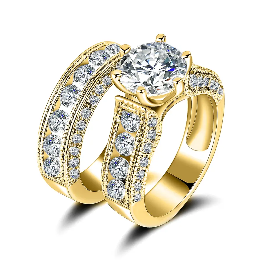 Set of Two Rings Full of Diamonds Luxury Haute Diamond Ring in 18K Gold Plated made by BlueOne Jewelry