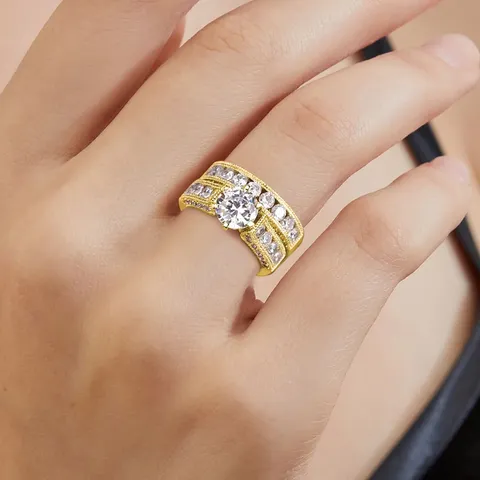 Set of Two Rings Full of Diamonds Luxury Haute Diamond Ring in 18K Gold Plated - view 2