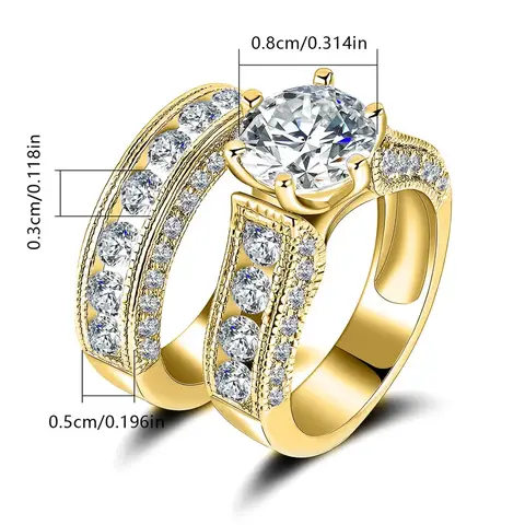 Set of Two Rings Full of Diamonds Luxury Haute Diamond Ring in 18K Gold Plated - view 3