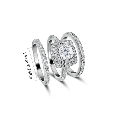 Silver Ring Women Combo Set Ring Wedding Engagement Ring Ins Zirconia - view 3
