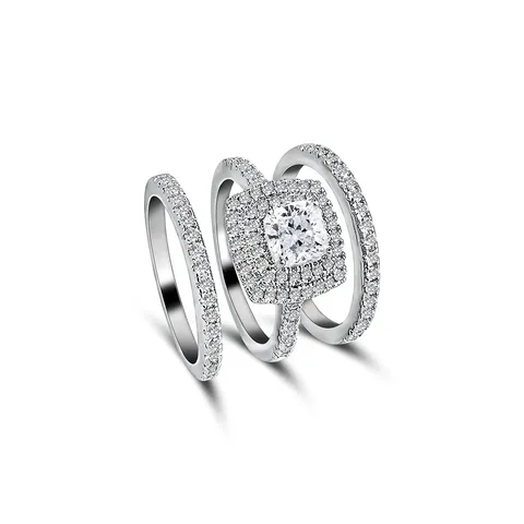 Silver Ring Women Combo Set Ring Wedding Engagement Ring Ins Zirconia - Plated Brass jewelry made by BlueOne Jewelry