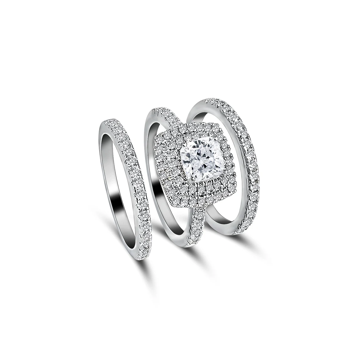 Silver Ring Women Combo Set Ring Wedding Engagement Ring Ins Zirconia made by BlueOne Jewelry