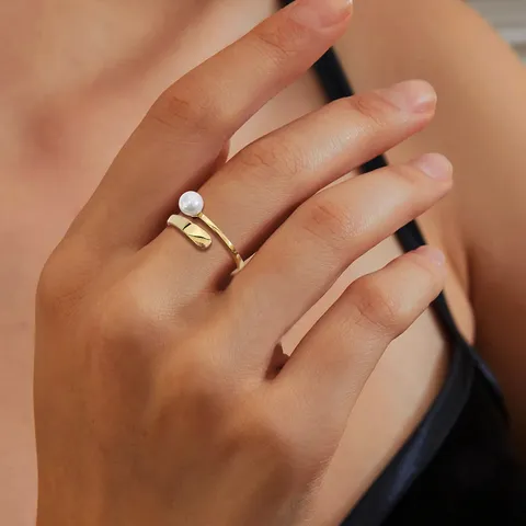 Simple Pearl Open Ring Plated 18K Gold Niche Ambience Index Finger - view 2