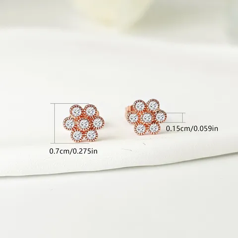 Simple Zirconia Small Earrings Flowers Ms. Japan and South Korea Style - view 3