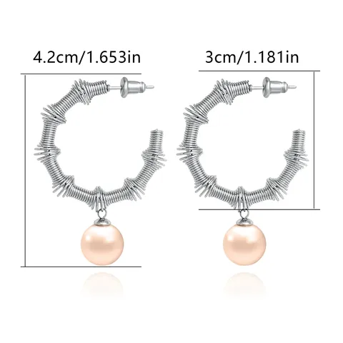 Skeleton Irregular Round Pearl Earrings Titanium Steel Plating Earrings Temperament Exaggerated - view 3