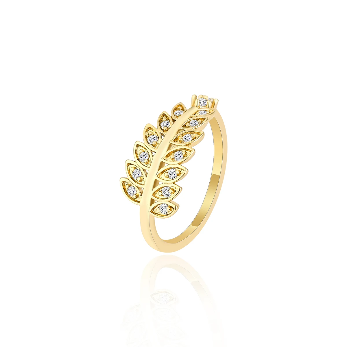 Small Fresh Leaves Ring Female Fashion Inlaid Zirconia Japan and South made by BlueOne Jewelry