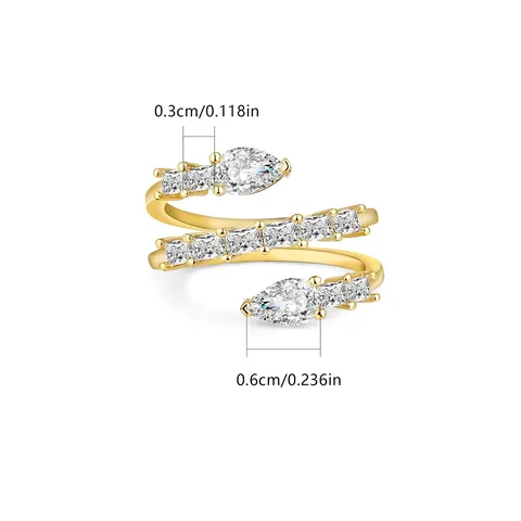 Snake Ring Women Trapezoidal Pear-shaped Zirconia Elegant Snake Bone Design Hand - view 3