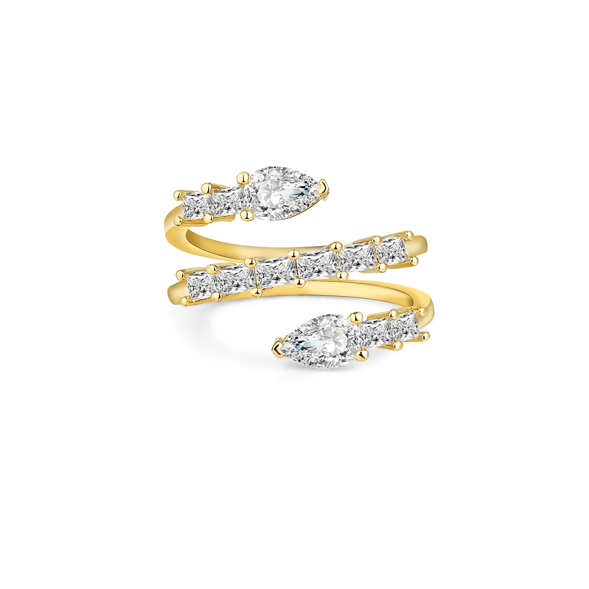 Snake Ring Women Trapezoidal Pear-shaped Zirconia Elegant Snake Bone Design Hand made by BlueOne Jewelry