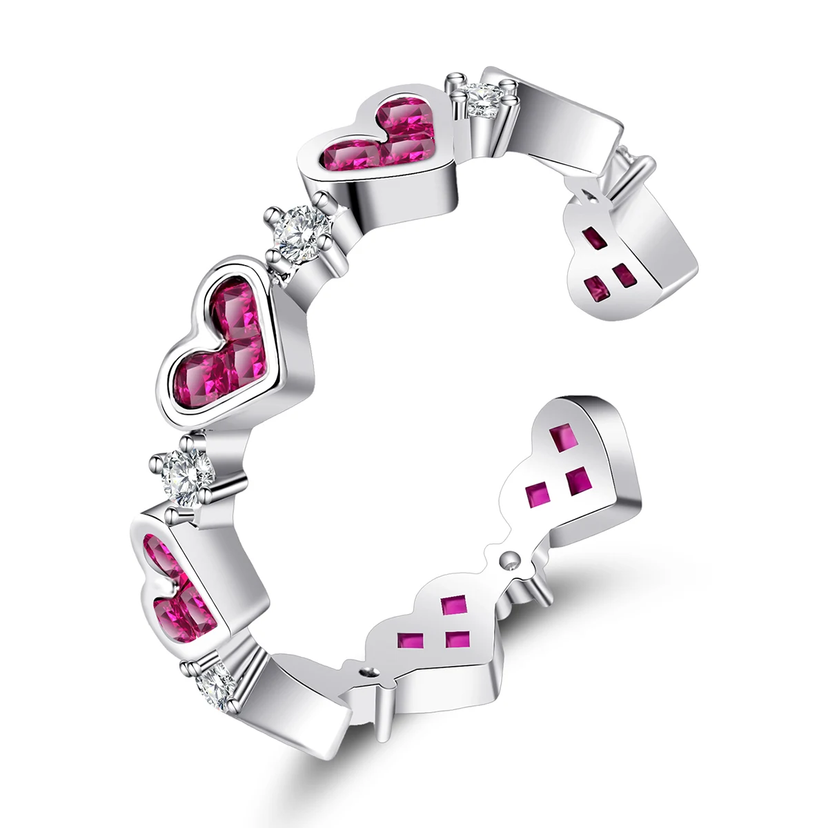 South Korea Micro-set Zirconia Love Heart Open Ring Female Temperament High-grade made by BlueOne Jewelry
