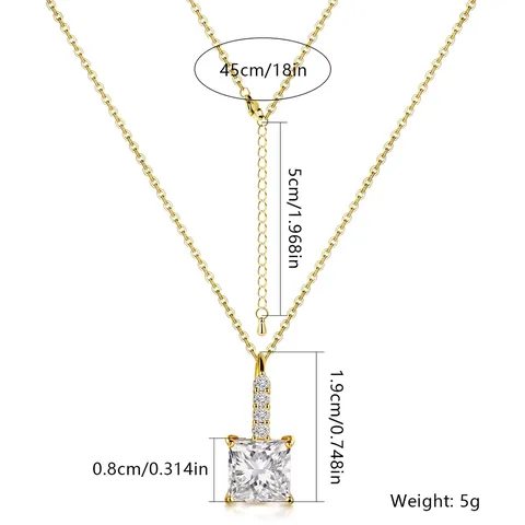Fashion Pendant Necklace Four Claws Round Collarbone Chain Square Zirconium Copper - view 3